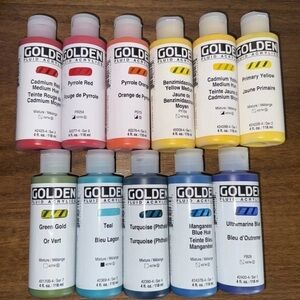 New GOLDEN Paints - FLUID ACRYLICS Lot of 11-  4 oz. High Series Paints-